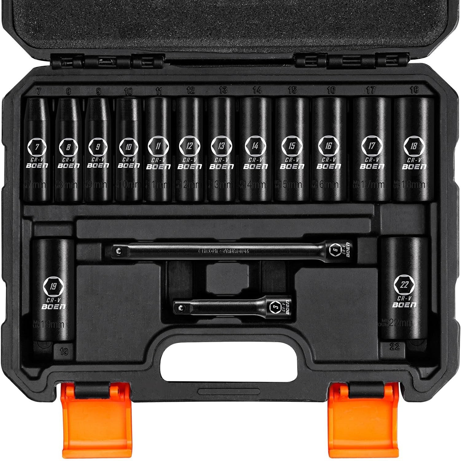 BOEN 3/8″ Drive Deep Impact Socket Set, 16 Piece Metric Socket Set 7 to 22mm,…