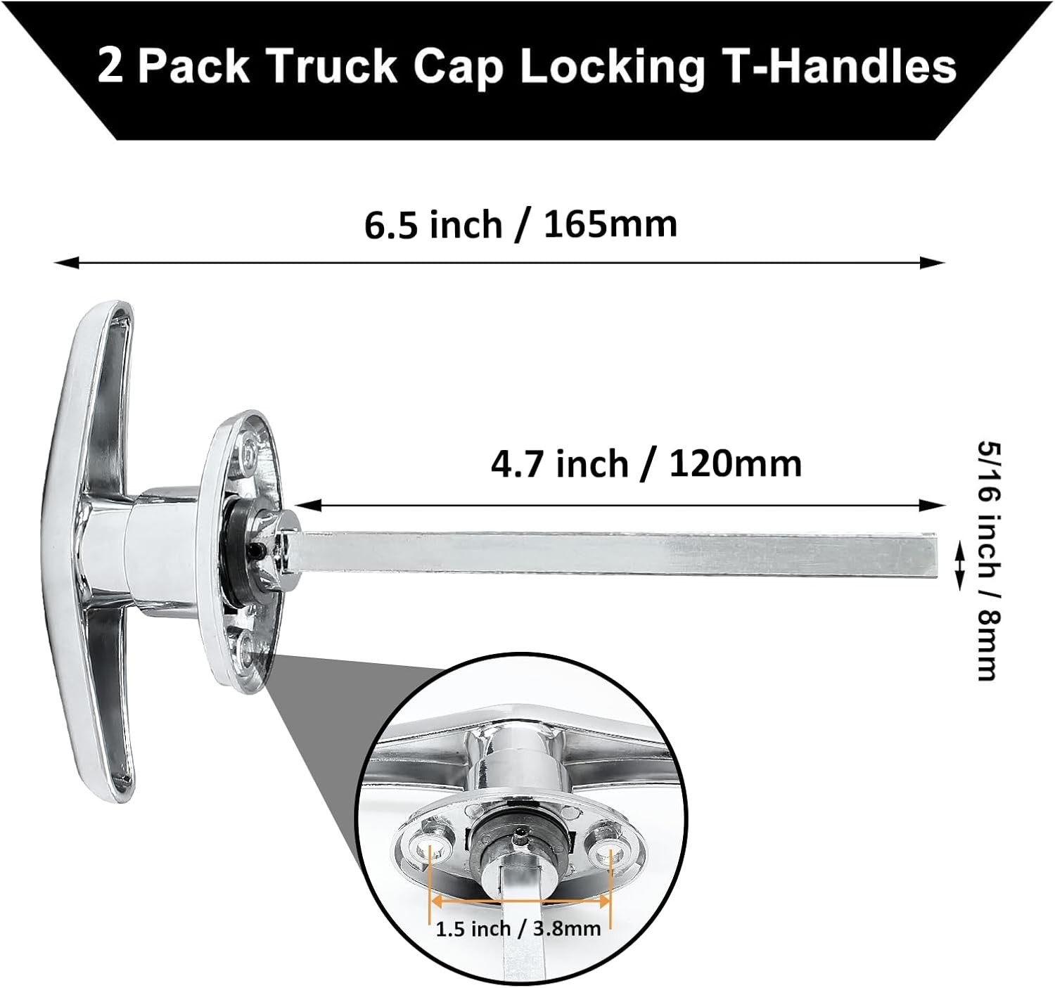 Qjaiune 2 Pack Truck Cap Locking T-Handles Silver Camper Topper Lock,