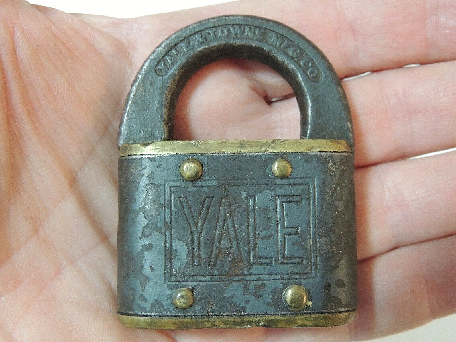 Vintage Cast Iron and Brass Yale & Towne Mfg. Padlock Lock, No Key