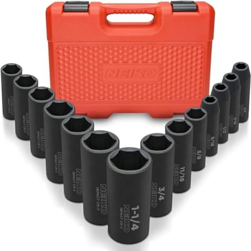 14-Piece 1/2″ Impact Socket Set Heavy Duty Cr-V Steel Black Phosphate Coating US