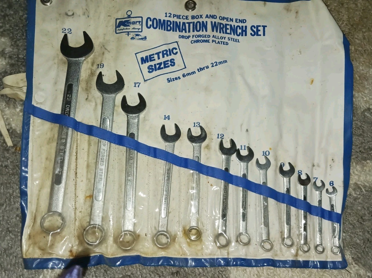 Vintage KMart Drop Forged Alloy Steel Chrome Plated Metric Wrench Set 6-22mm