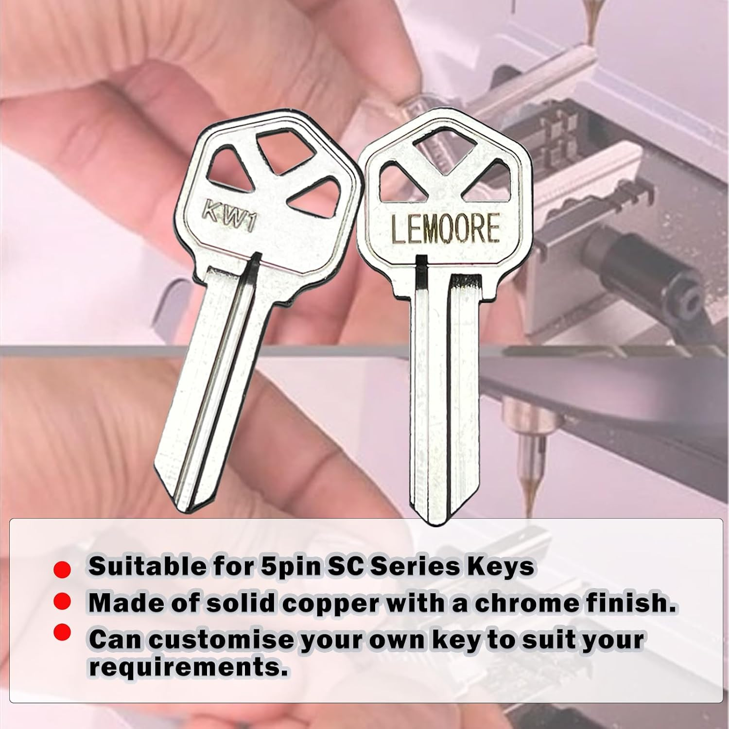 50Pcs KW1 Key Blanks, Premium Copper with Chrome Plating KW1 Key Blanks