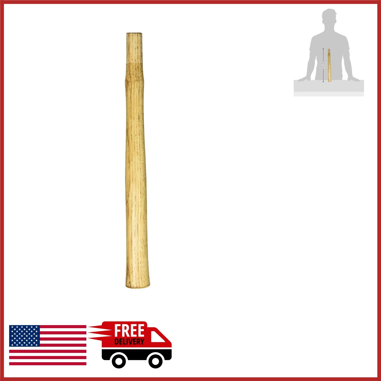 16-Inch Hammer Handle for Blacksmiths, Oval Eye, Made of American Hickory