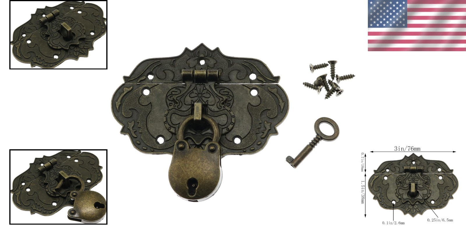 Durable Antique Brass Lock Kit for Jewelry Boxes & Decorative Projects – 2 Count