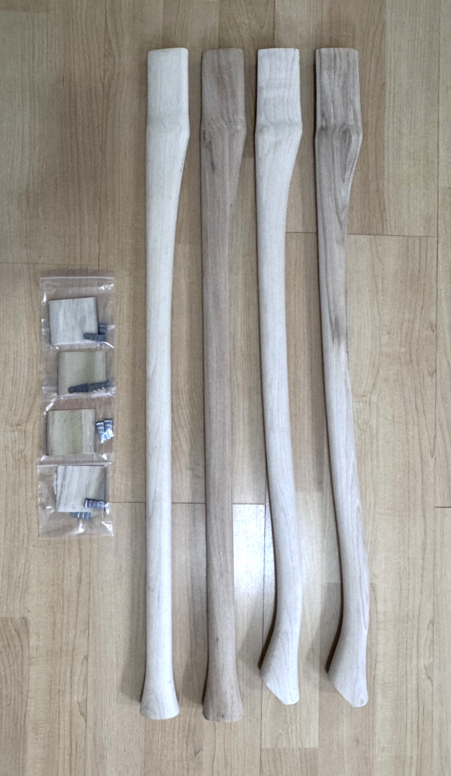 New Lot of 4 Axe Handles (36″) Hickory Wood 2 Curved & 2 Straight Good Condition