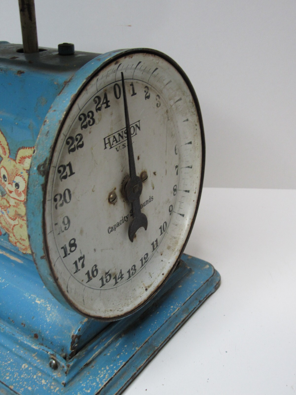 Vtg BLUE LITHO HANSON Utility Baby Kitchen Scale 25 lb USA Heavy Cast Iron USW
