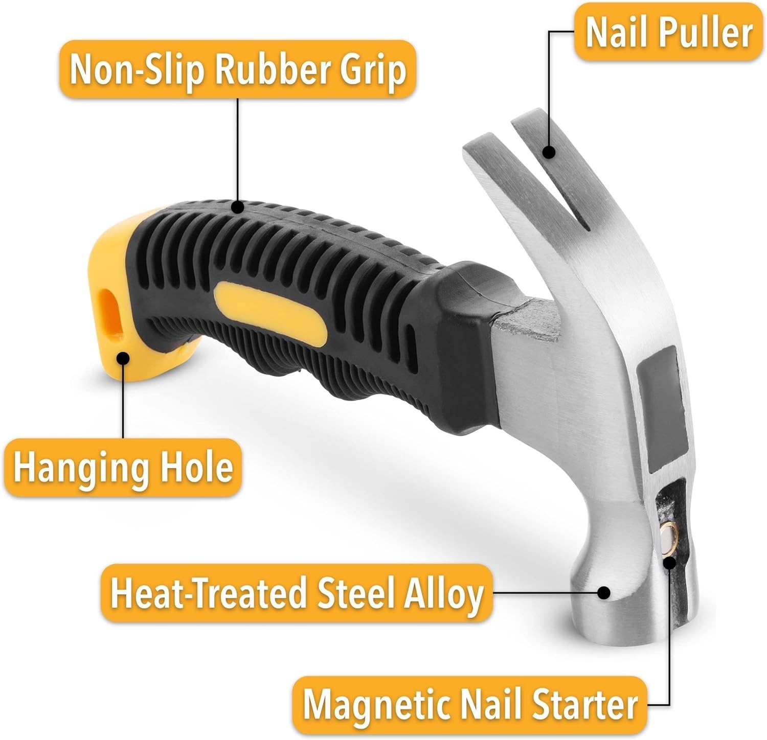 Ergonomic 8oz Magnetic Claw Hammer with Yellow Handle – Stylish & Functional