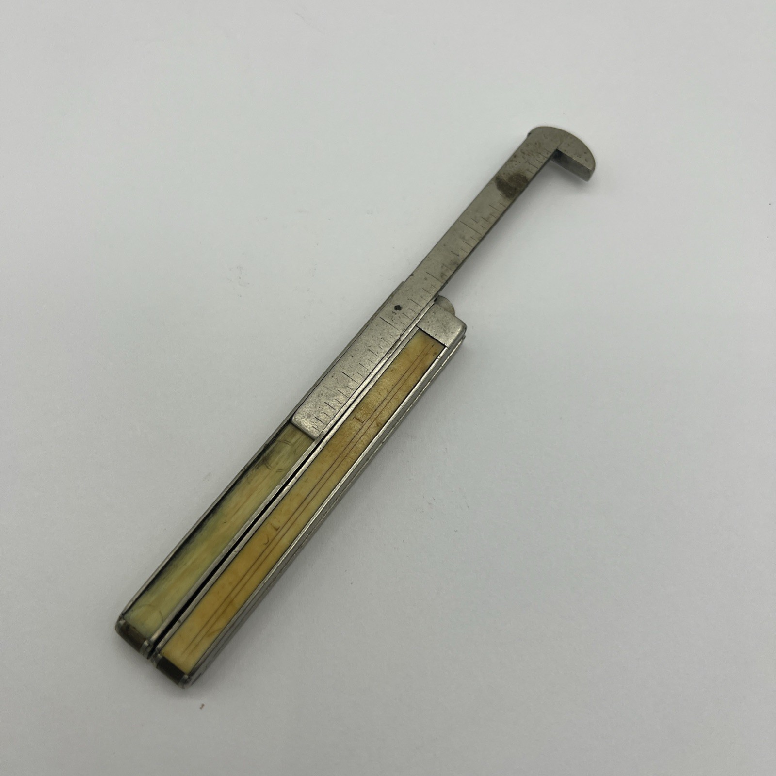 Antique (1920) custom made medical pocket ruler/ tape measure brass/stainless!