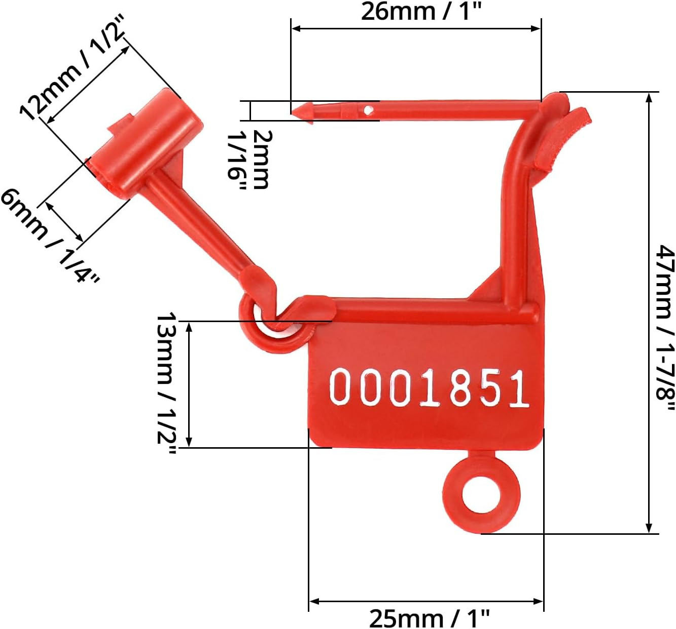 250pcs Red Plastic Security Padlock Seals Numbered Tamperproof Self Lock Tag Use