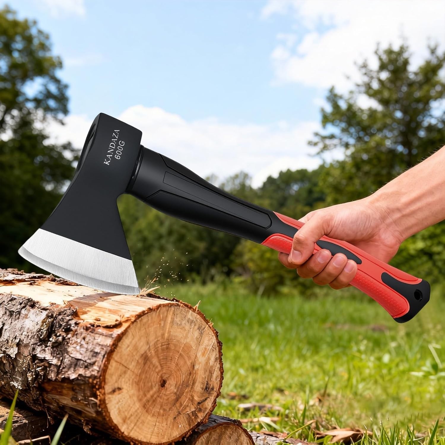 15-Inch Camping Axe: Forged Carbon Steel Hatchet with Vibration-Absorbing Handle