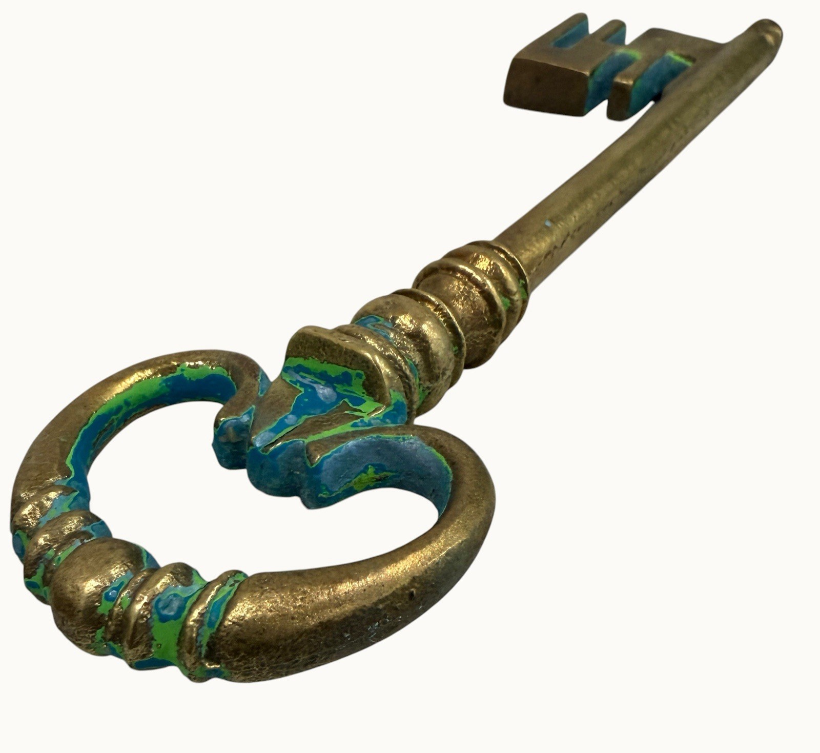 Vintage Large Decorative Brass Skeleton Key Ornate Cast Brass Wall Decor 9.25”