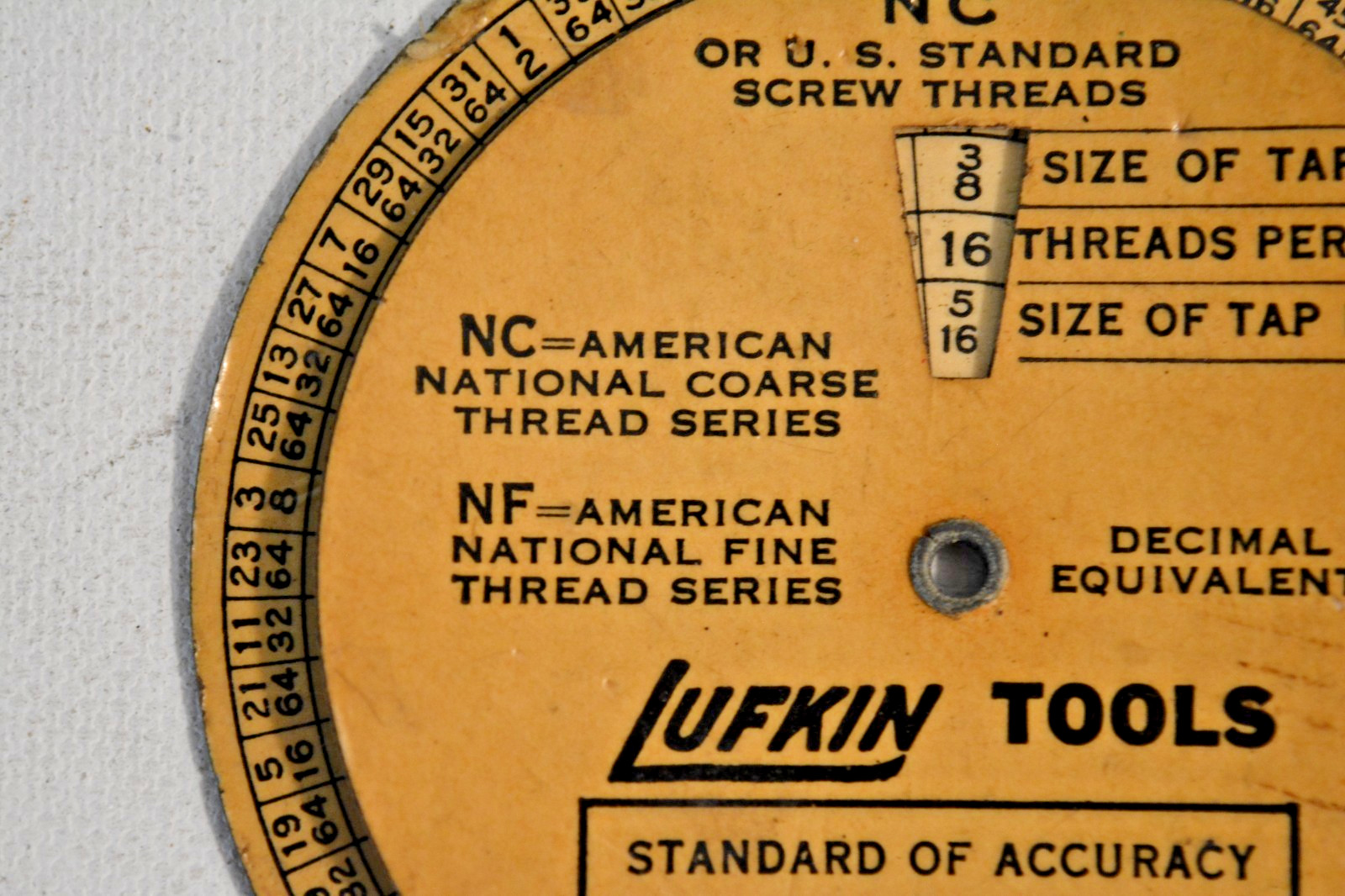 Lufkin Tap Drill Size Chart Circular Slide Rule Gauge 1935 USA Machinist Tool