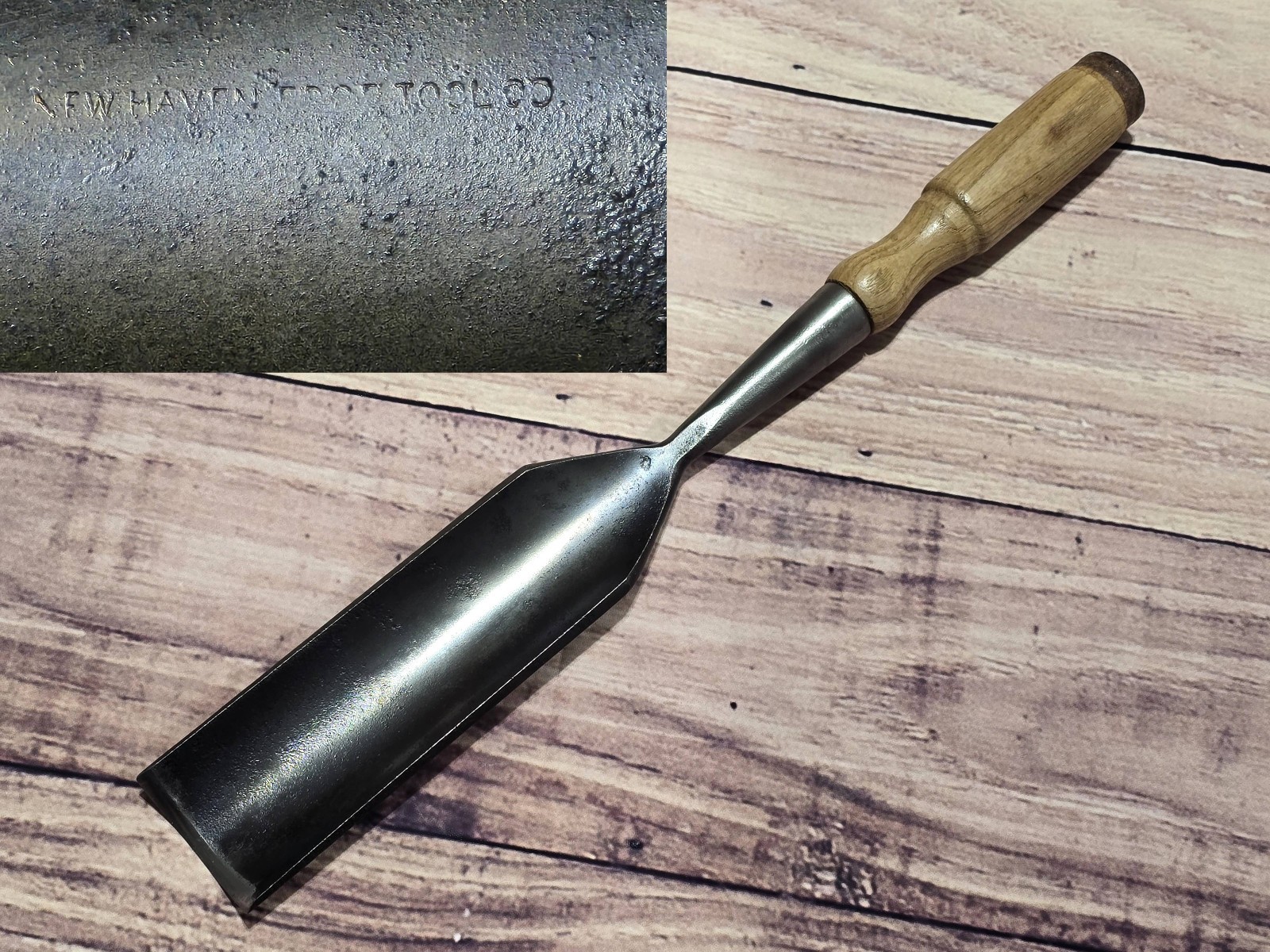 #81 Vtg NEW HAVEN EDGE TOOL Jennings & Griffin 2” Gouge Wood Socket Chisel Tool