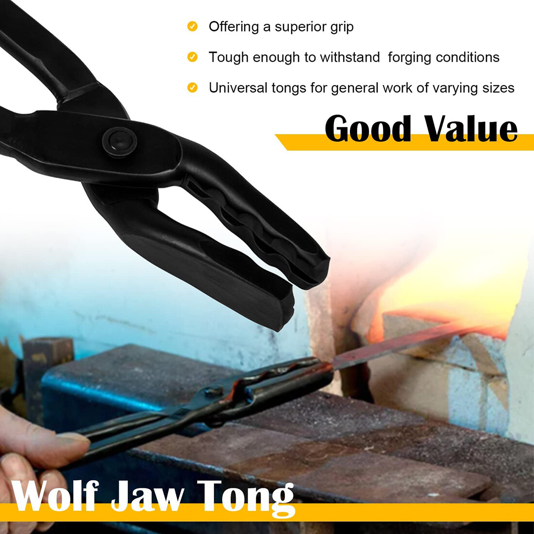 16″ Wolf Jaw Blacksmithing Tongs Multipurpose Forge Tool For Beginner Bladesmith