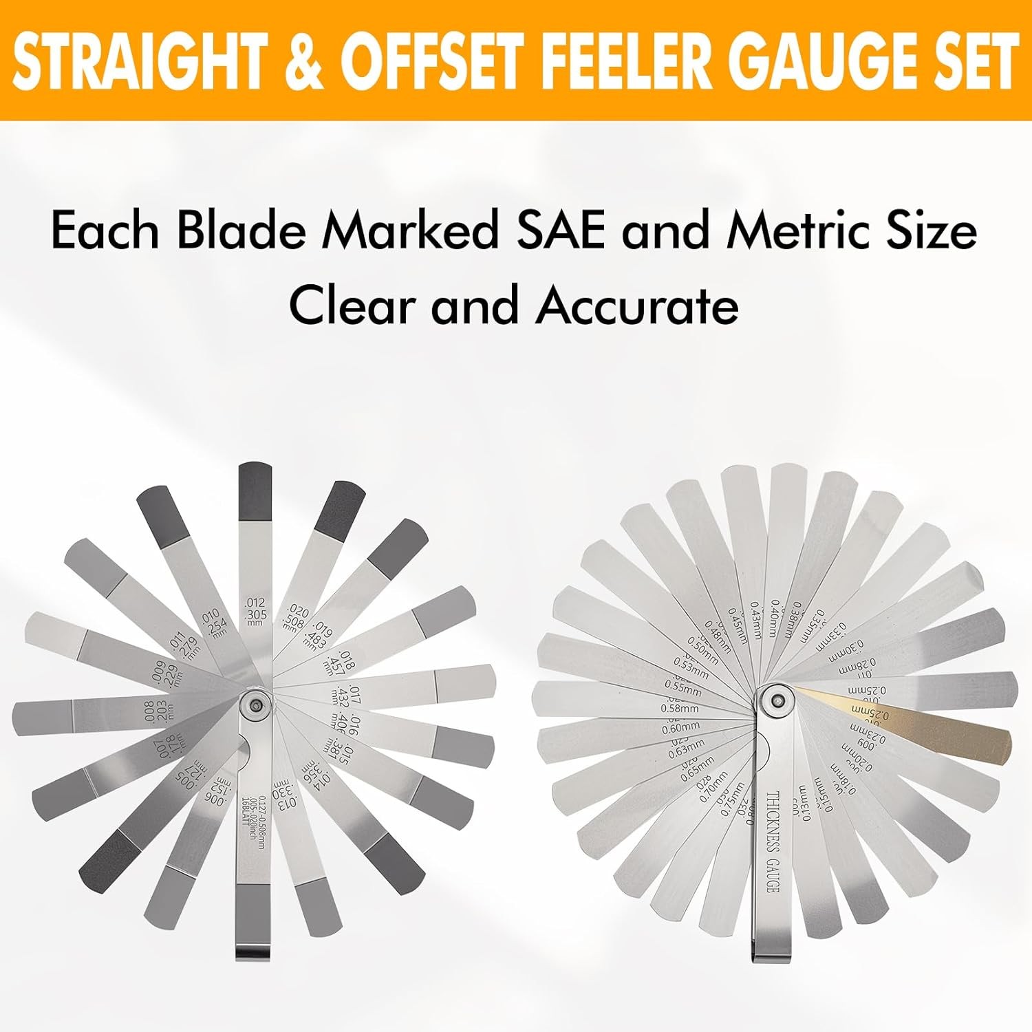 2PCS Feeler Gauges Set – Stainless Steel Feeler Gauges for Valves, Standard SAE