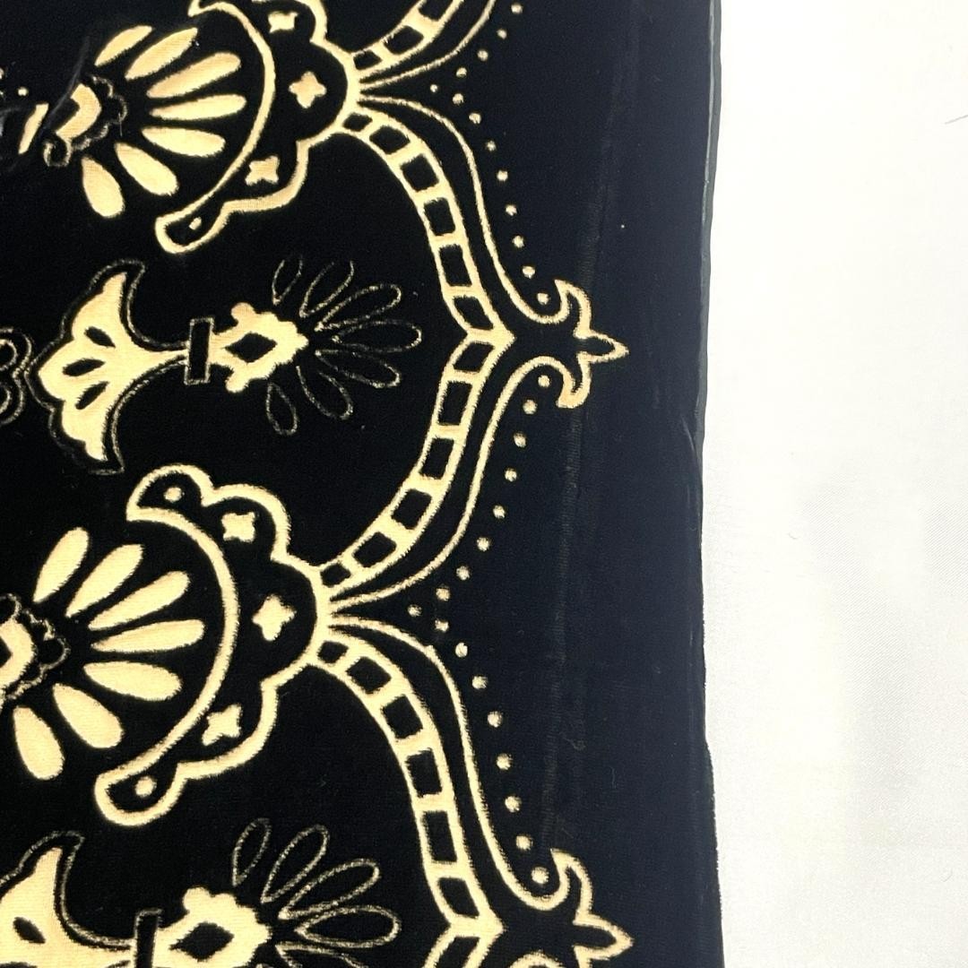 Yves Saint Laurent Scarf Velvet Fringe 190cm x 51cm Black Beige Used