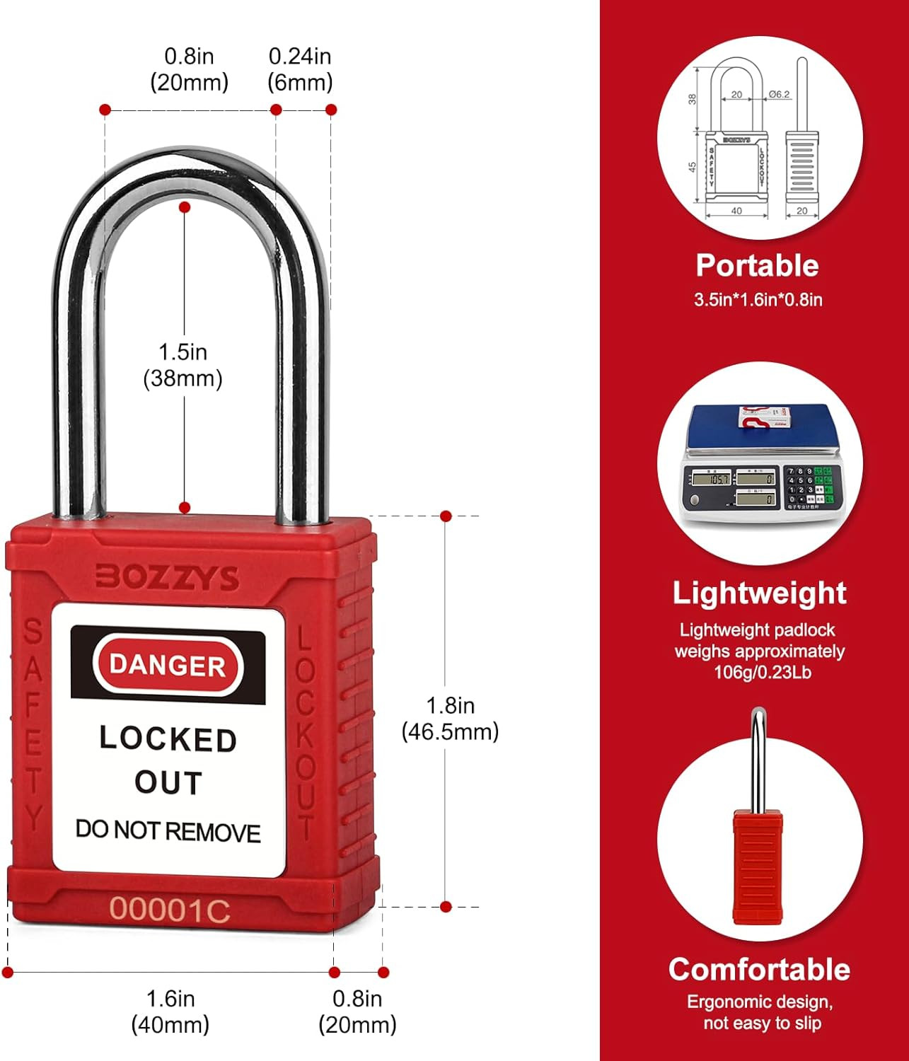 12-Pack Red OSHA Loto Lock Lockout Tagout Locks with 2 Master Keys for Machinery
