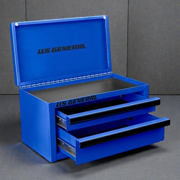 U.S. General Mini Tool Box 2-Drawer Blue Drawer Liner Metal Storage Organizer