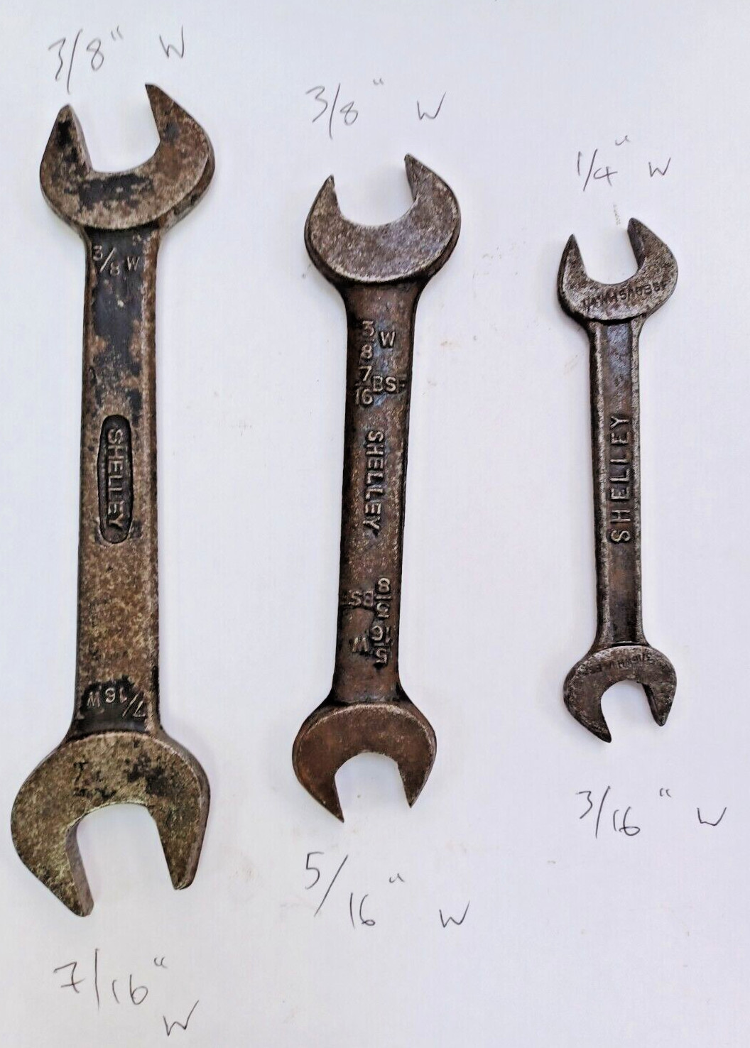 Set of Three Vintage Spanners Shelley. MG TA TB TC original equipment. Whitworth