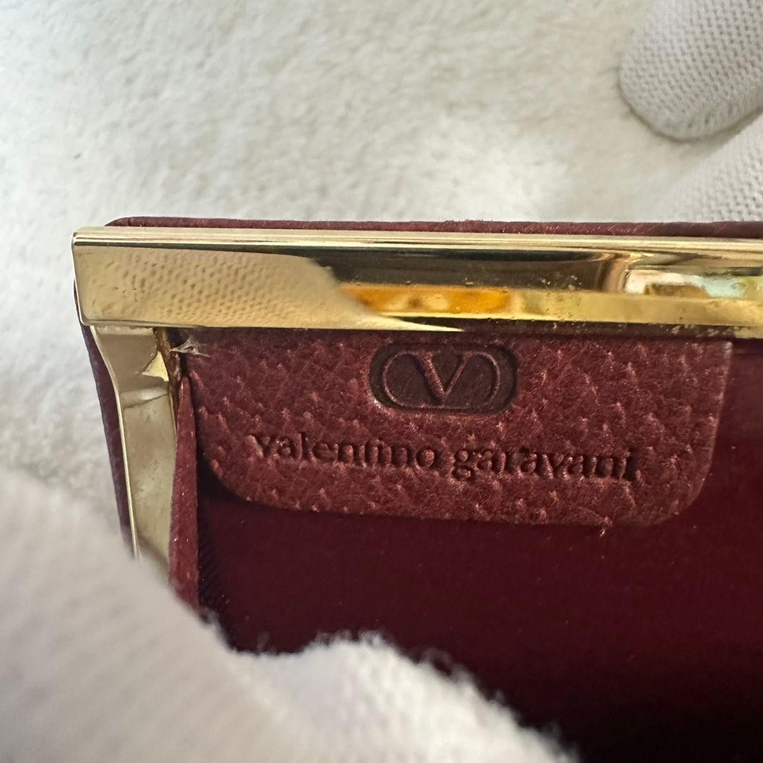Valentino Garavani Coin Purse Vintage Wallet Burgundy Leather Used 8x12cm