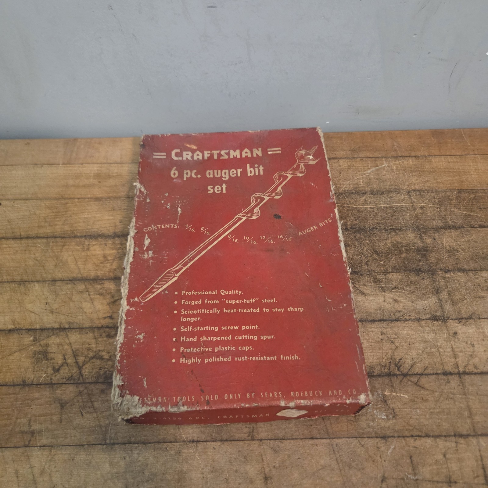 Vintage Craftsman No. 9-4156 Set Auger Bits With Metal Wall Rack USA Made