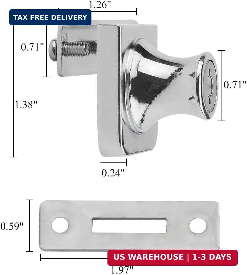 4PCS Glass Locks with Same Keys Locks for Showcase Display Cabinet, 5-8mm Thicke