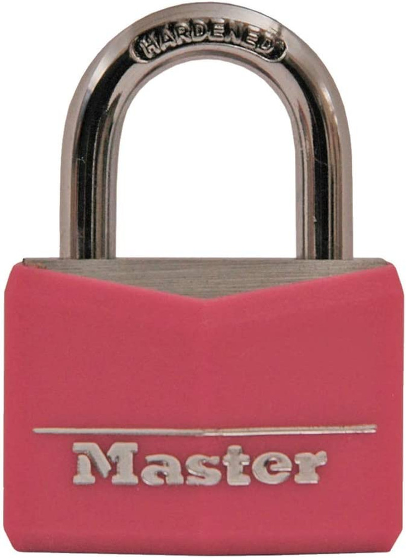 Master Lock Pink Covered Aluminum Keyed Padlock with Steel Shackle, Lock for Gym