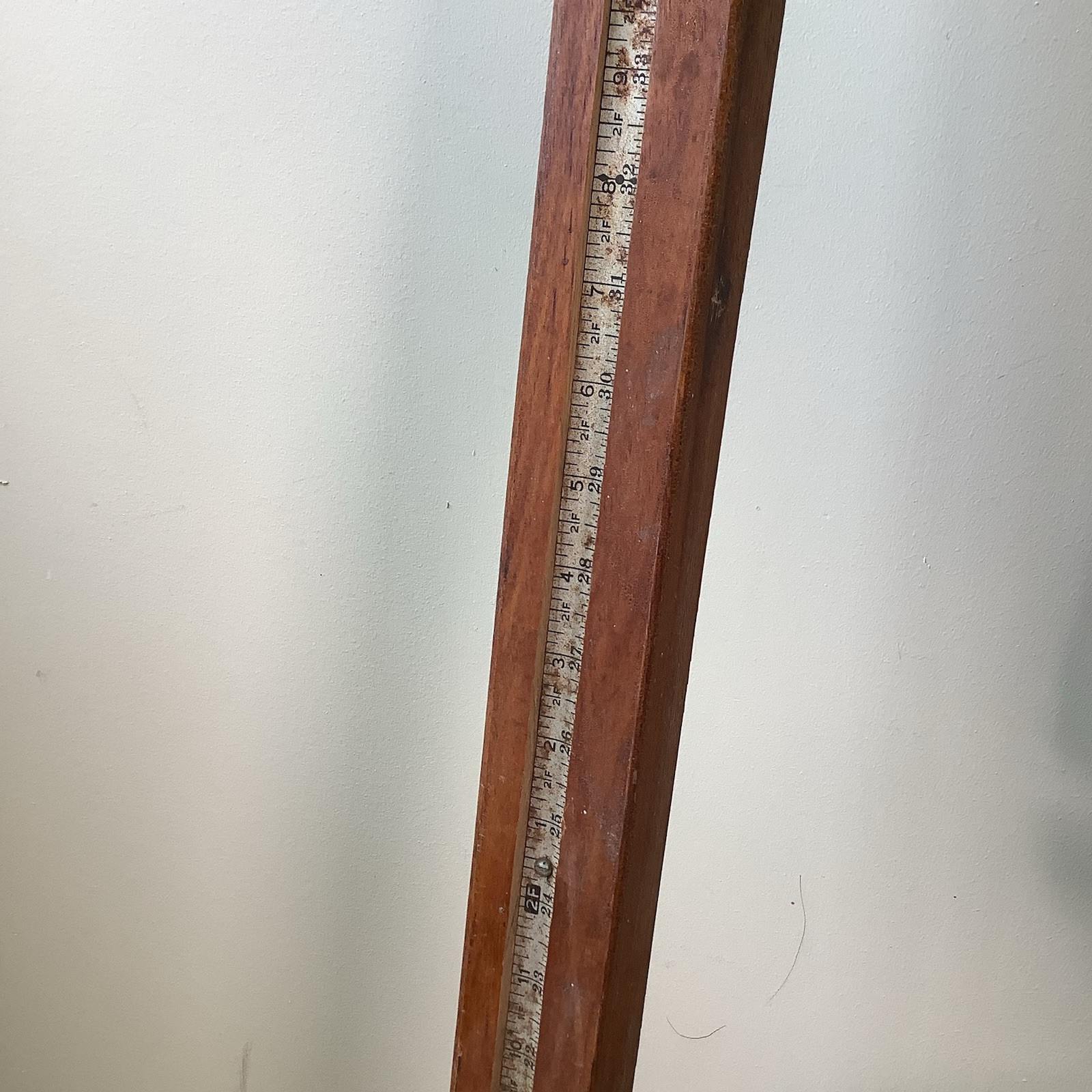 Antique Double Sided Wooden 5ft. Measuring Stick Rule w/ Built-in Level