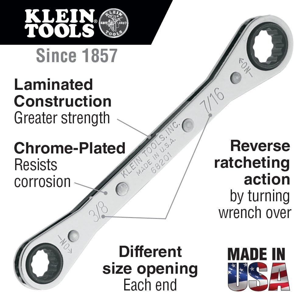 68200 Ratcheting Box Wrench Made in USA 1/4-Inch x 5/16-Inch with Reverse and