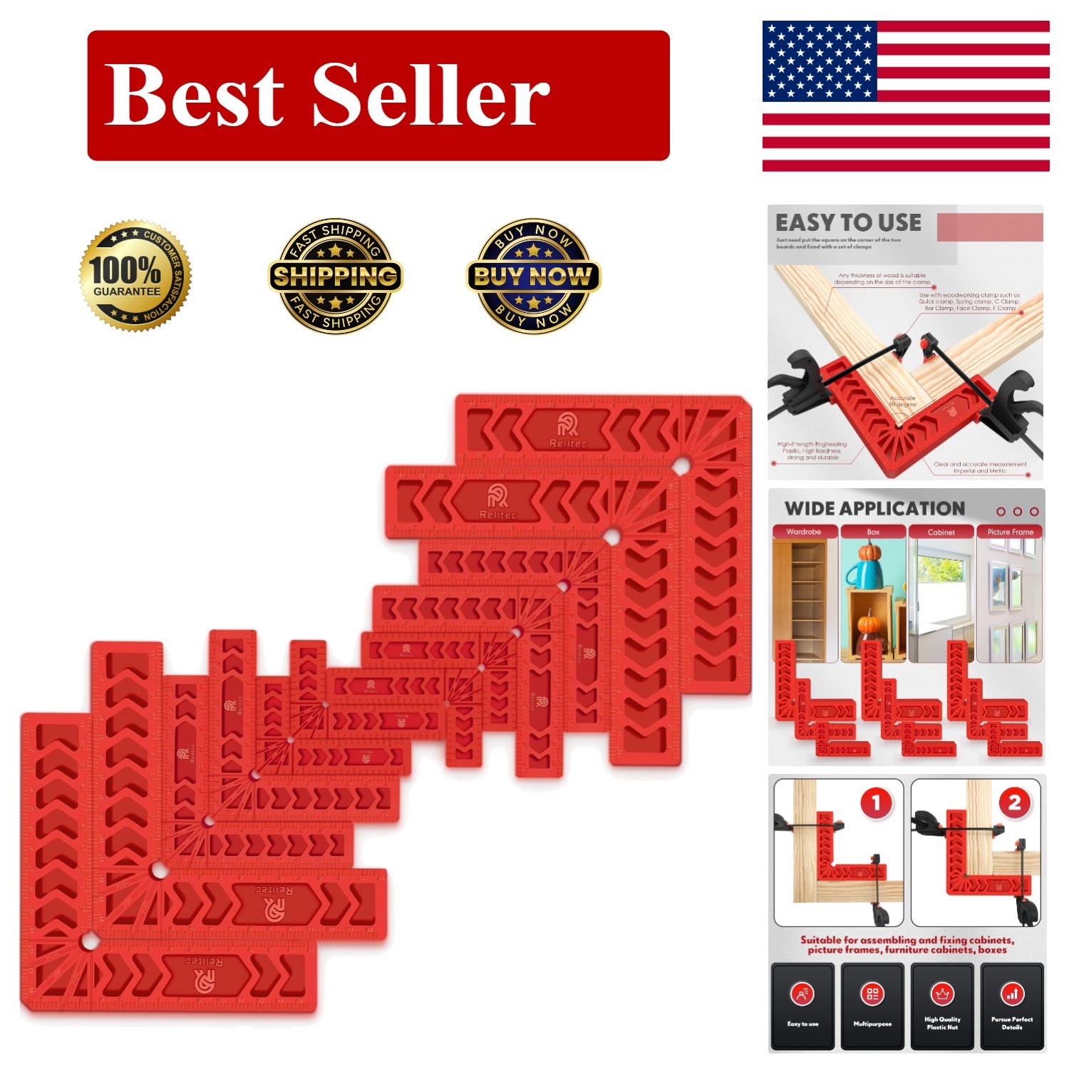 Versatile 90-Degree Positioning Squares for Accurate Woodworking – Set of 12