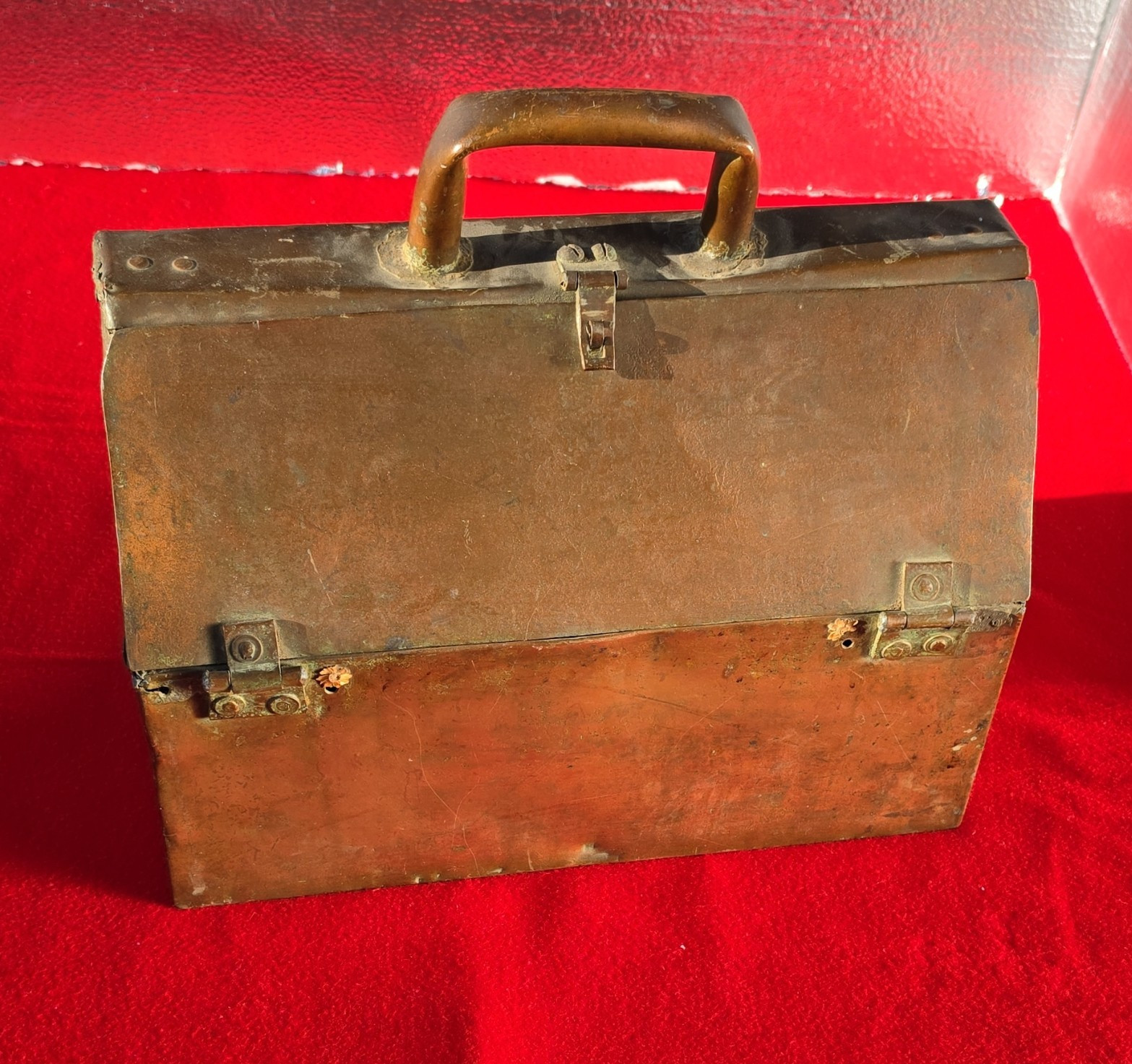 Vintage Copper Toolbox Carry Case with Handle, Latch, Hinges, Rust Patina