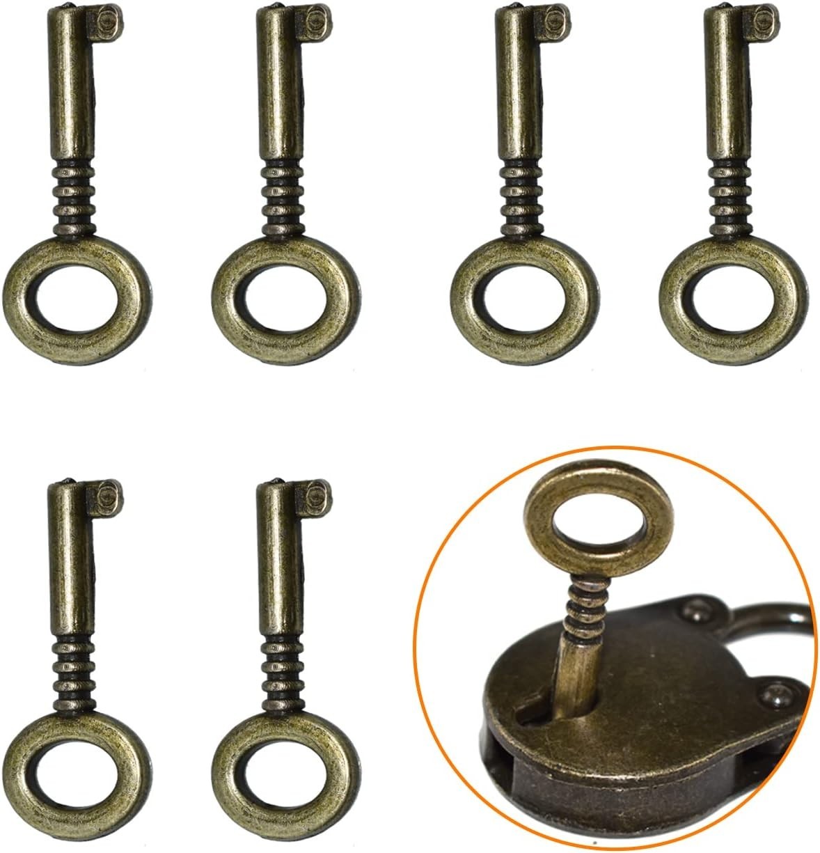 6pcs Mini Antique Keys – Stylish Bronze Keys for Bear Head & Heart Padlocks
