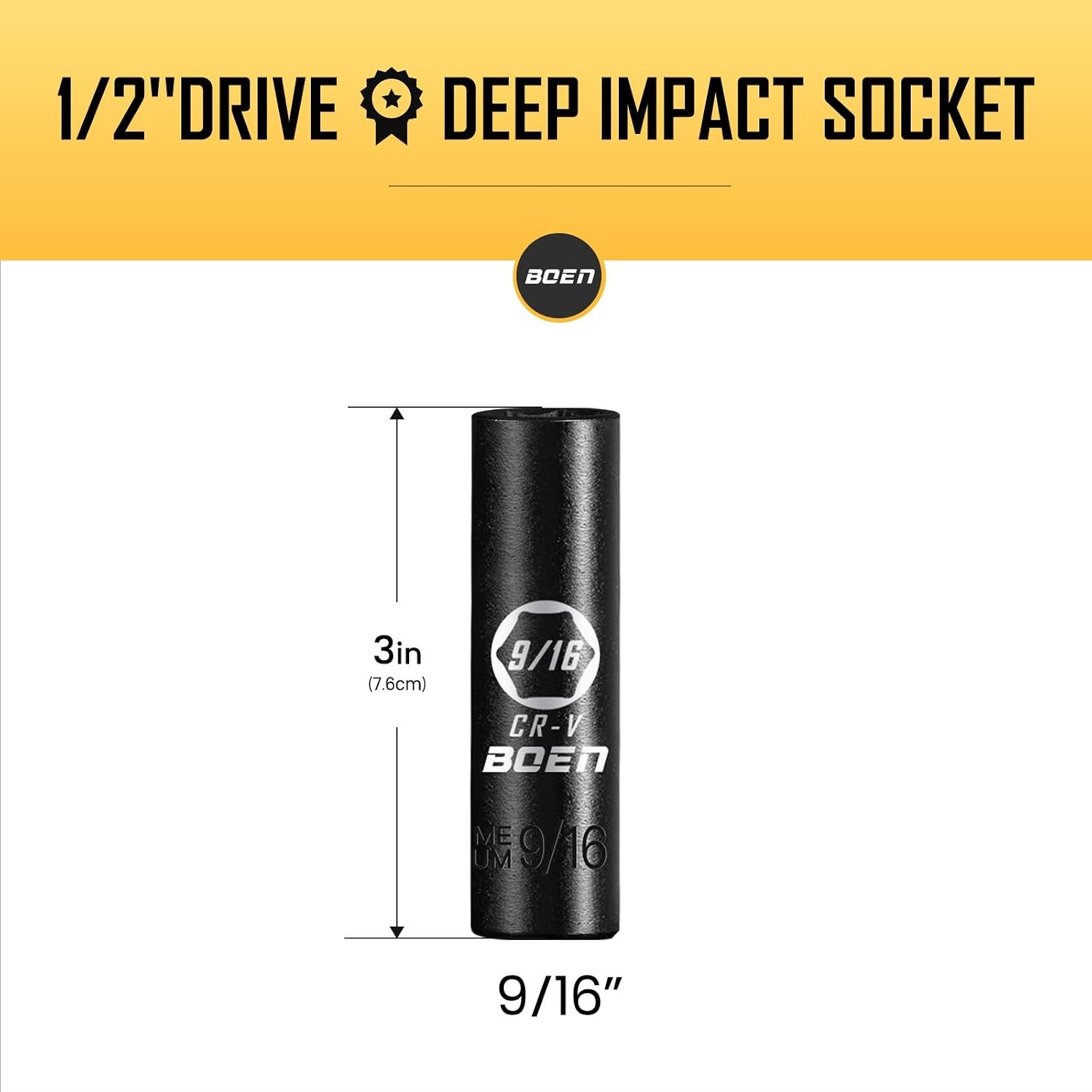 1/2″ Drive Deep Impact Socket 9/16″ SAE 6 Point Cr-V 14.3 mm Point Socket 1/2″