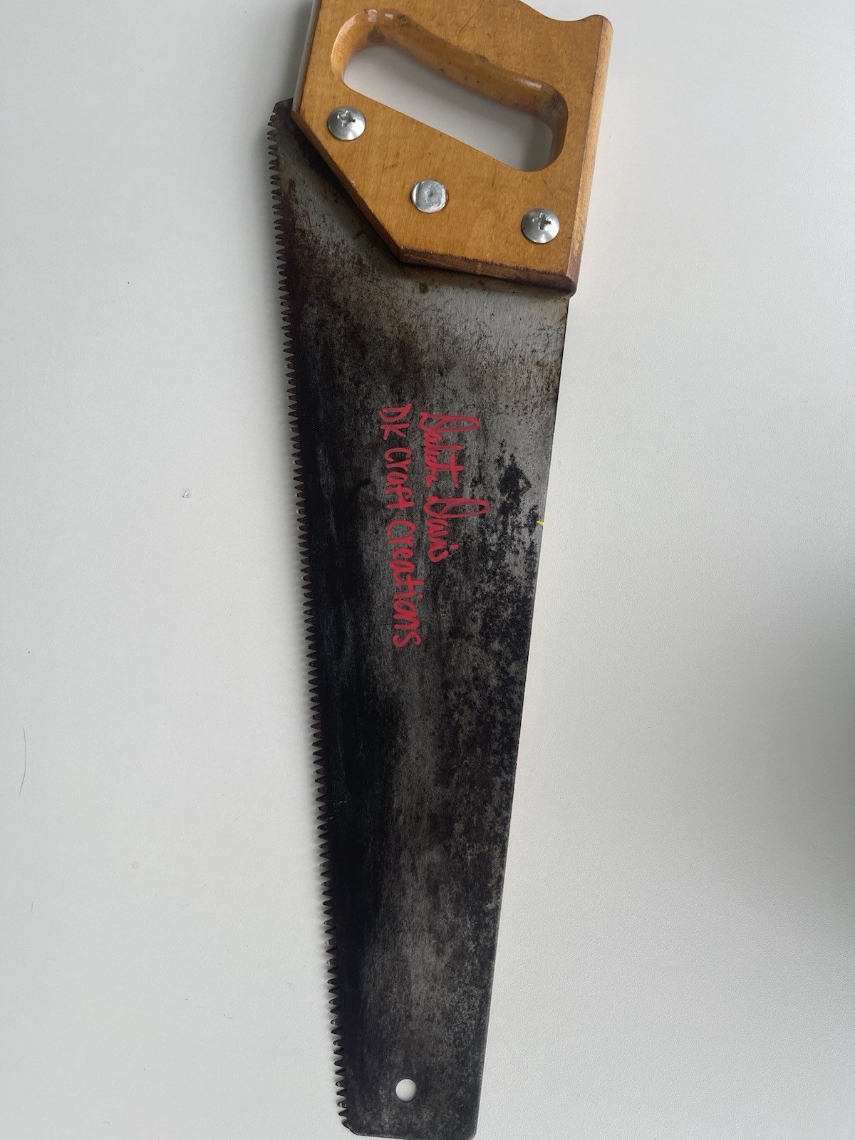 Hand Saw Wooden Handle Hand-Painted Phoenix Design Contemporary Original