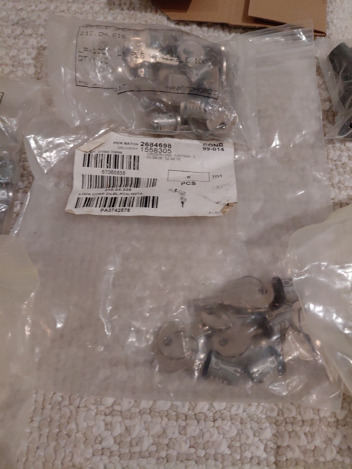 Lot of 13 Lock Parts Bags – CRL, Hafele, Cam Locks, Cores, Keys – NOS