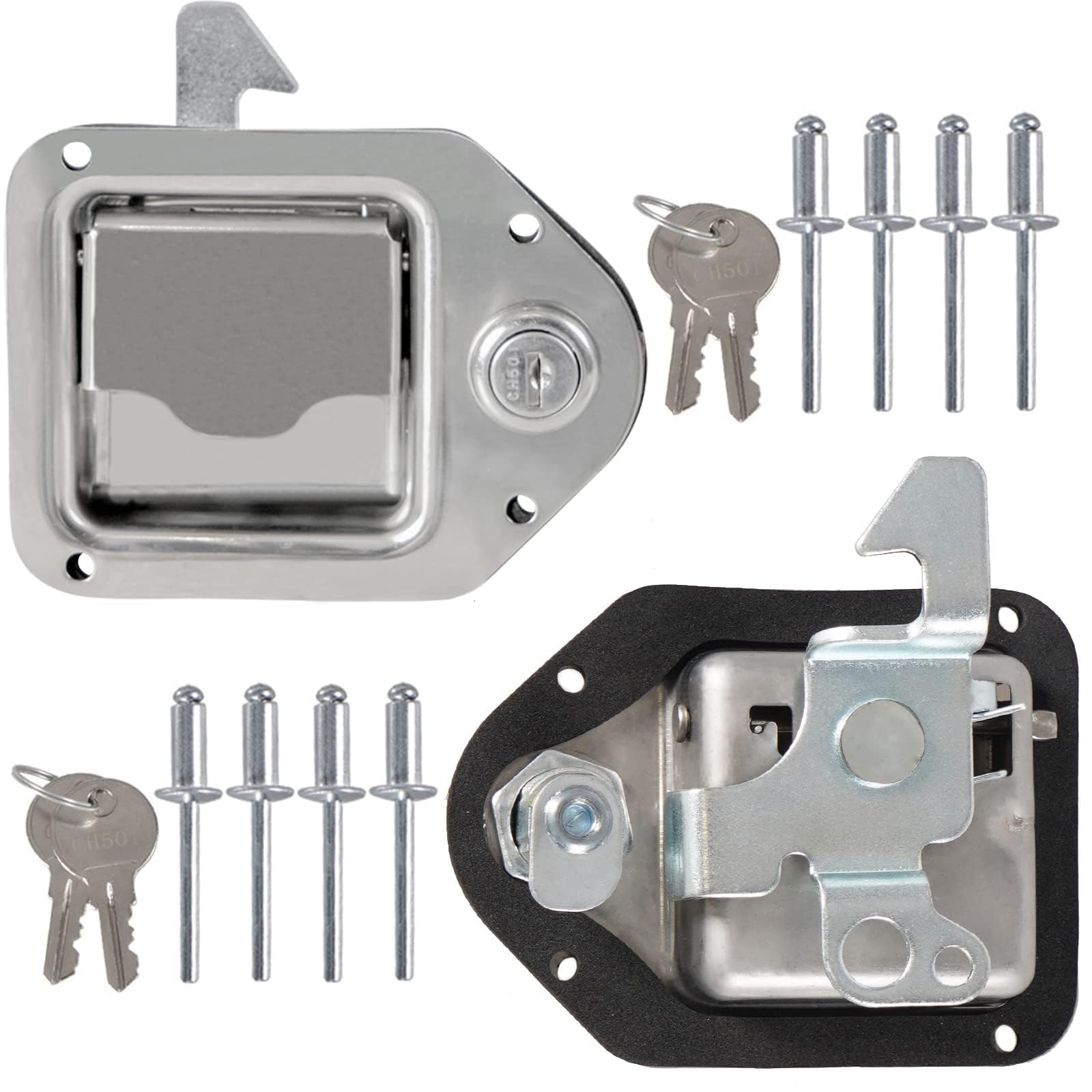 2Pcs Truck Tool Box Latch Toolbox Paddle Lock 2 Pieces, Silver
