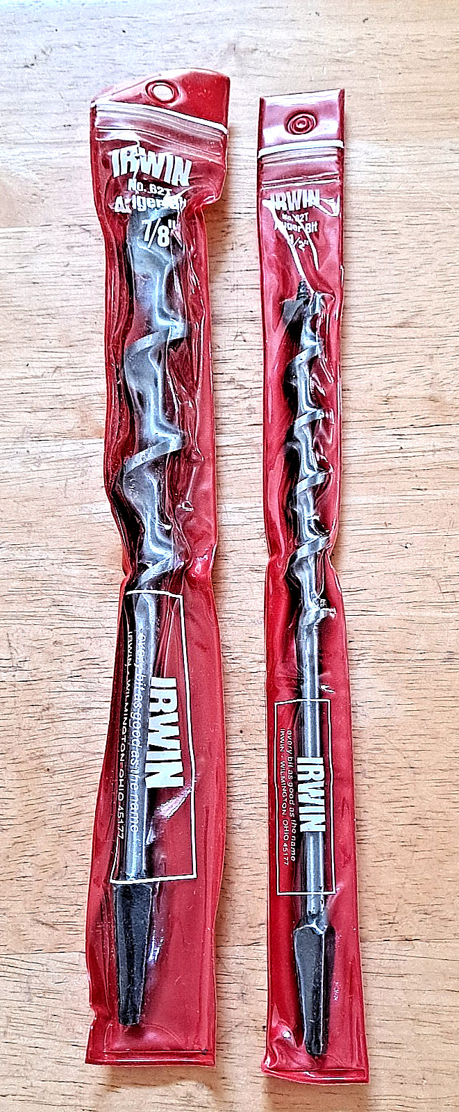 2 Vintage Irwin 62T Brace Auger Bits 1/2″ & 7/8″ Made in USA NEW NOS FREE SHIP