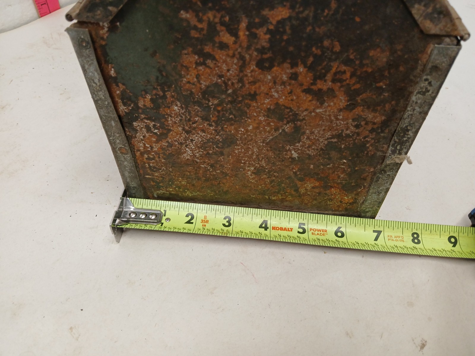 Vintage Metal Hip Roof Tool Box 19″ Green Rusty Industrial Garage Storage