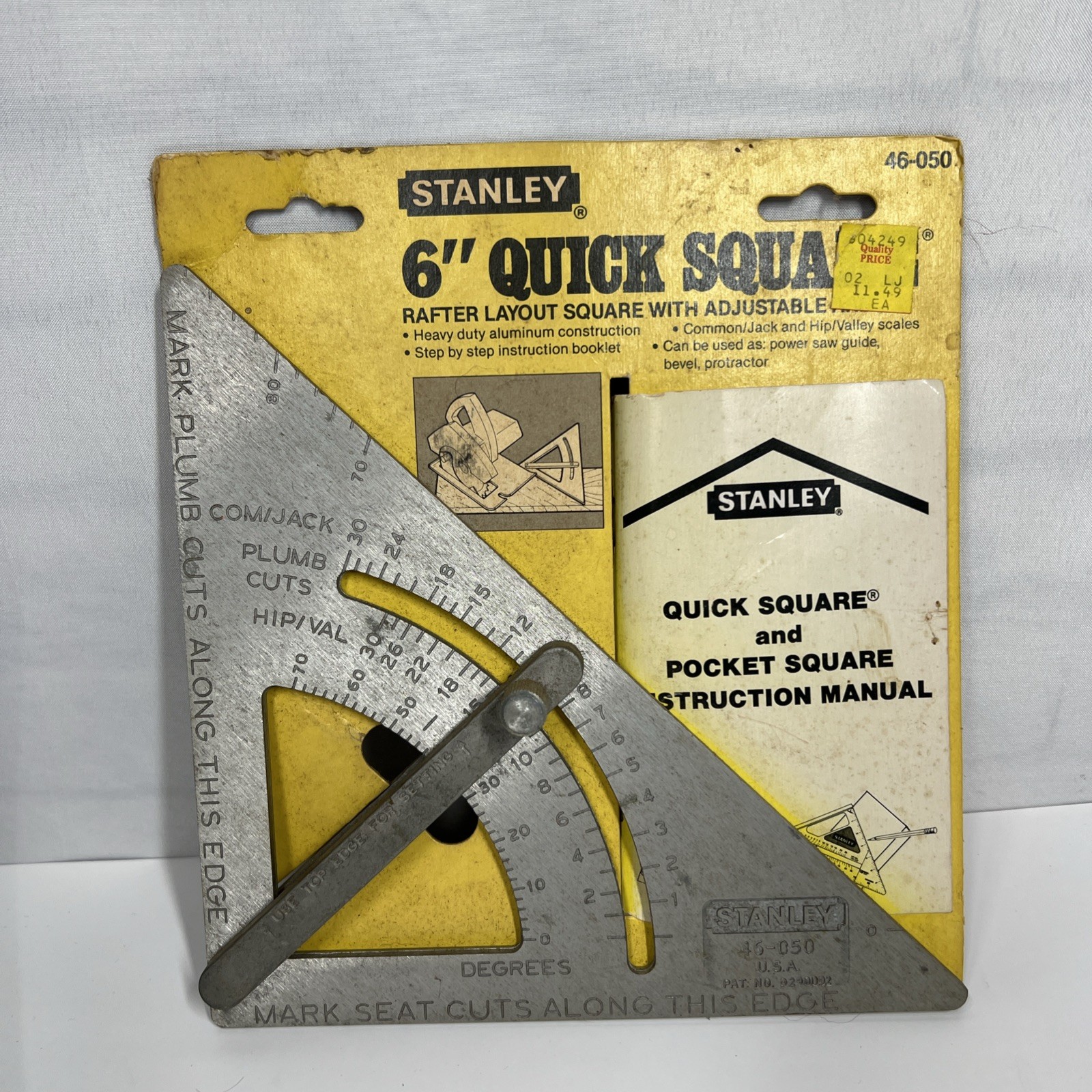 Stanley 6″ Quick Square, Rafter Layout Square w/ Adjustable Arm, & Booklet, USA