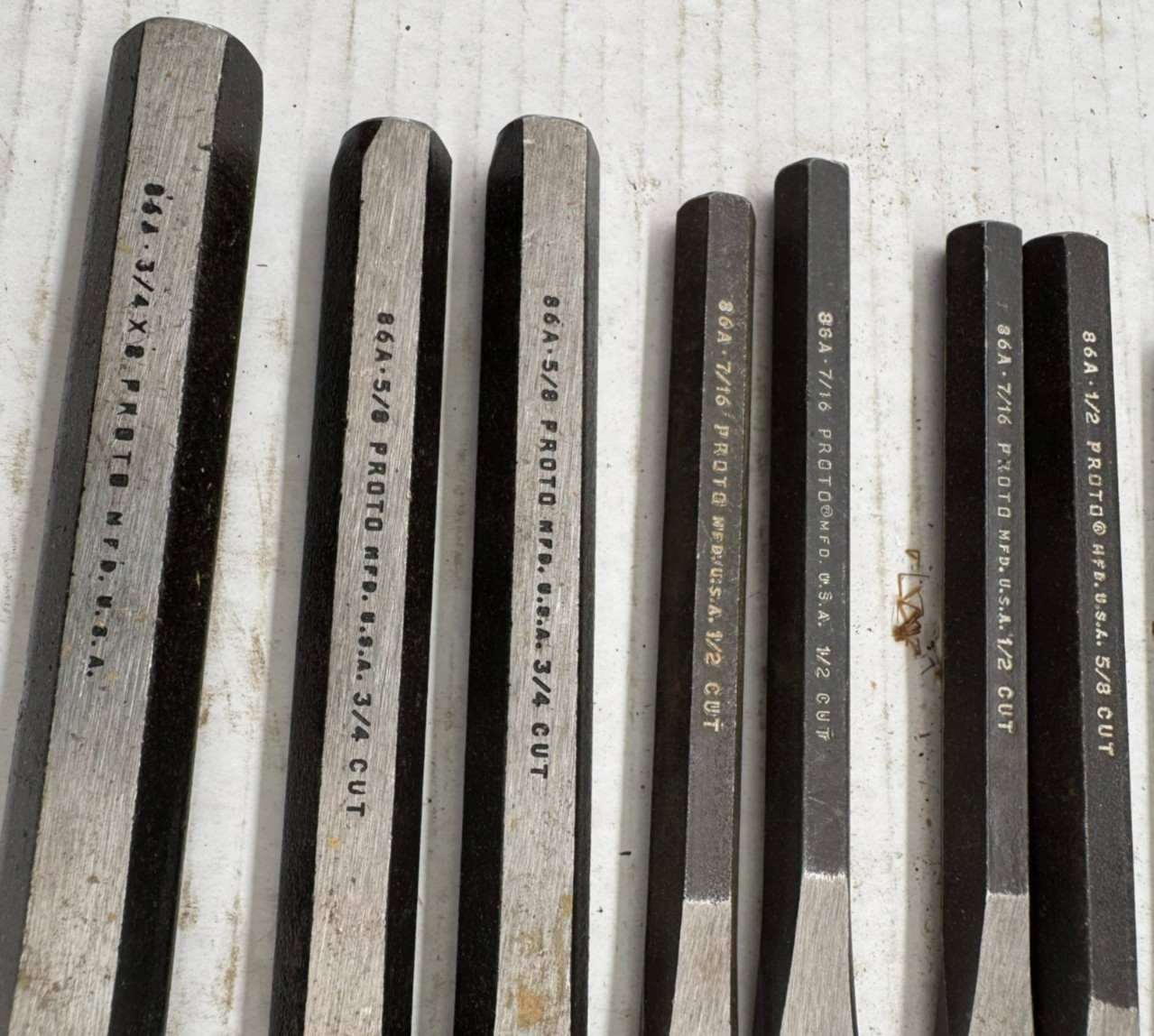 10-Pc PROTO Cold Chisels 86A 7/16″x1/2″ 1/2″x5/8″ 3/8″x7/16″ 1/2″x5/8″ w/ Box