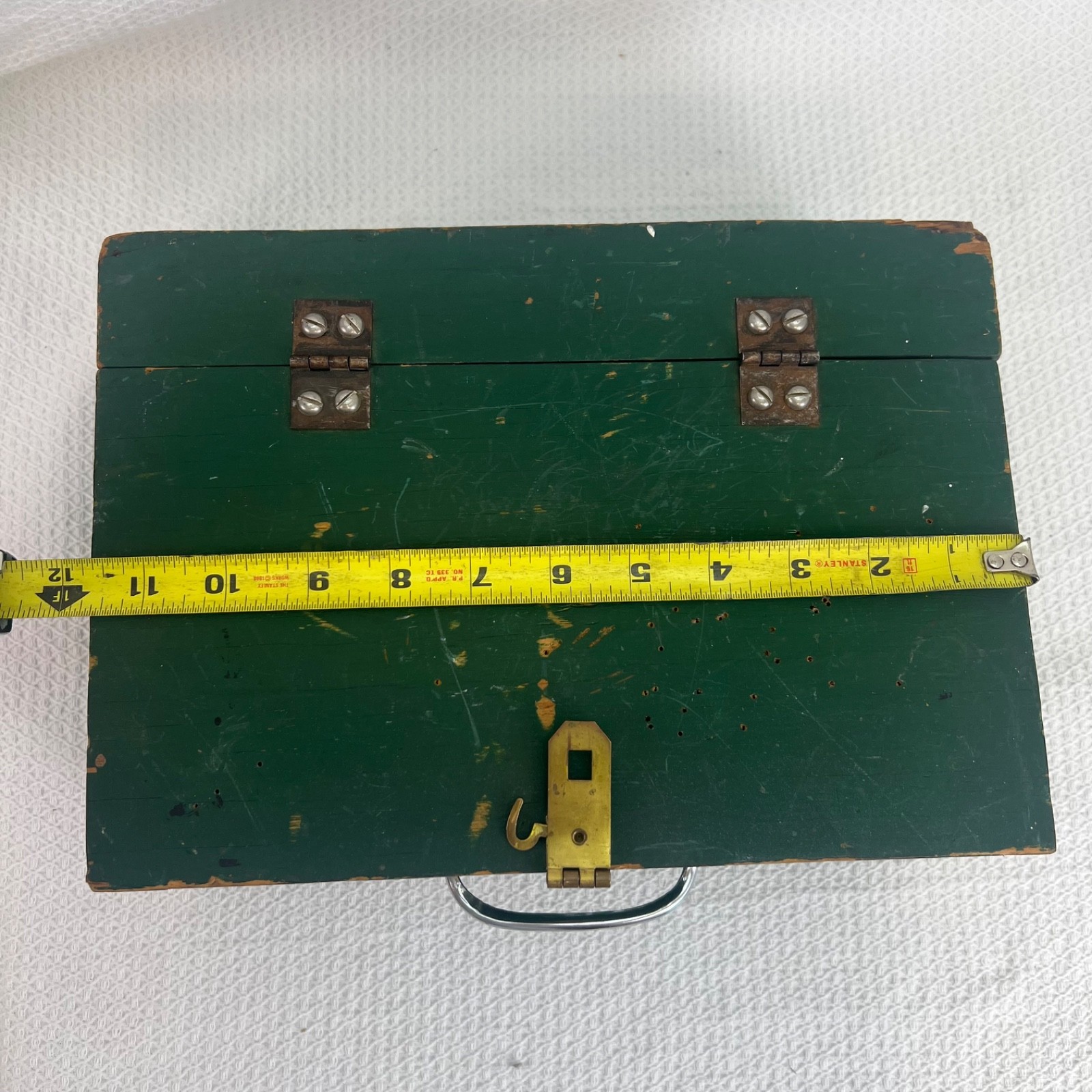 Vintage Green Wooden Storage Box Carry Case Rustic Primitive Tool Box 11.5”
