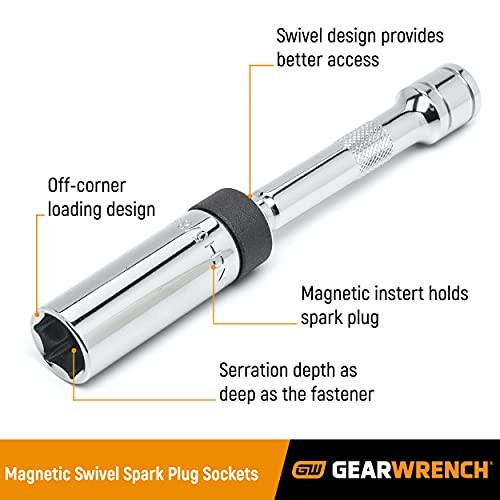 GEARWRENCH 3/8″ Drive 6 Pt. Magnetic Swivel Spark Plug Socket 5/8″ x 11″ –