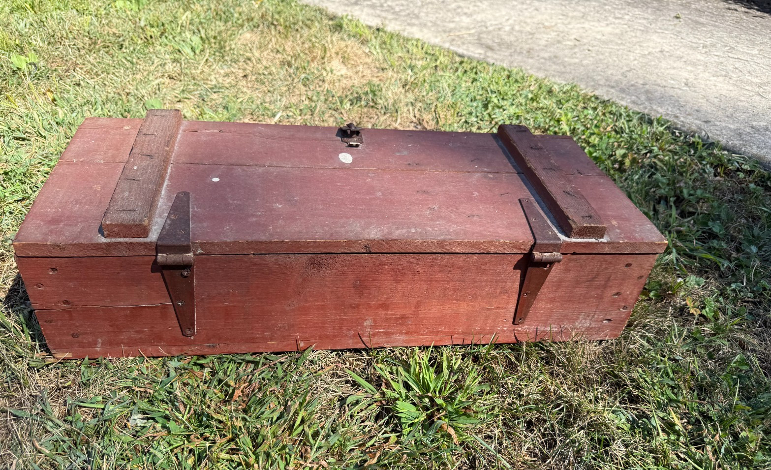 Vtg Handmade TOOLBOX Solid Wood Red Painted W/ Carpenter’s Supplies 25 x 10 x 8