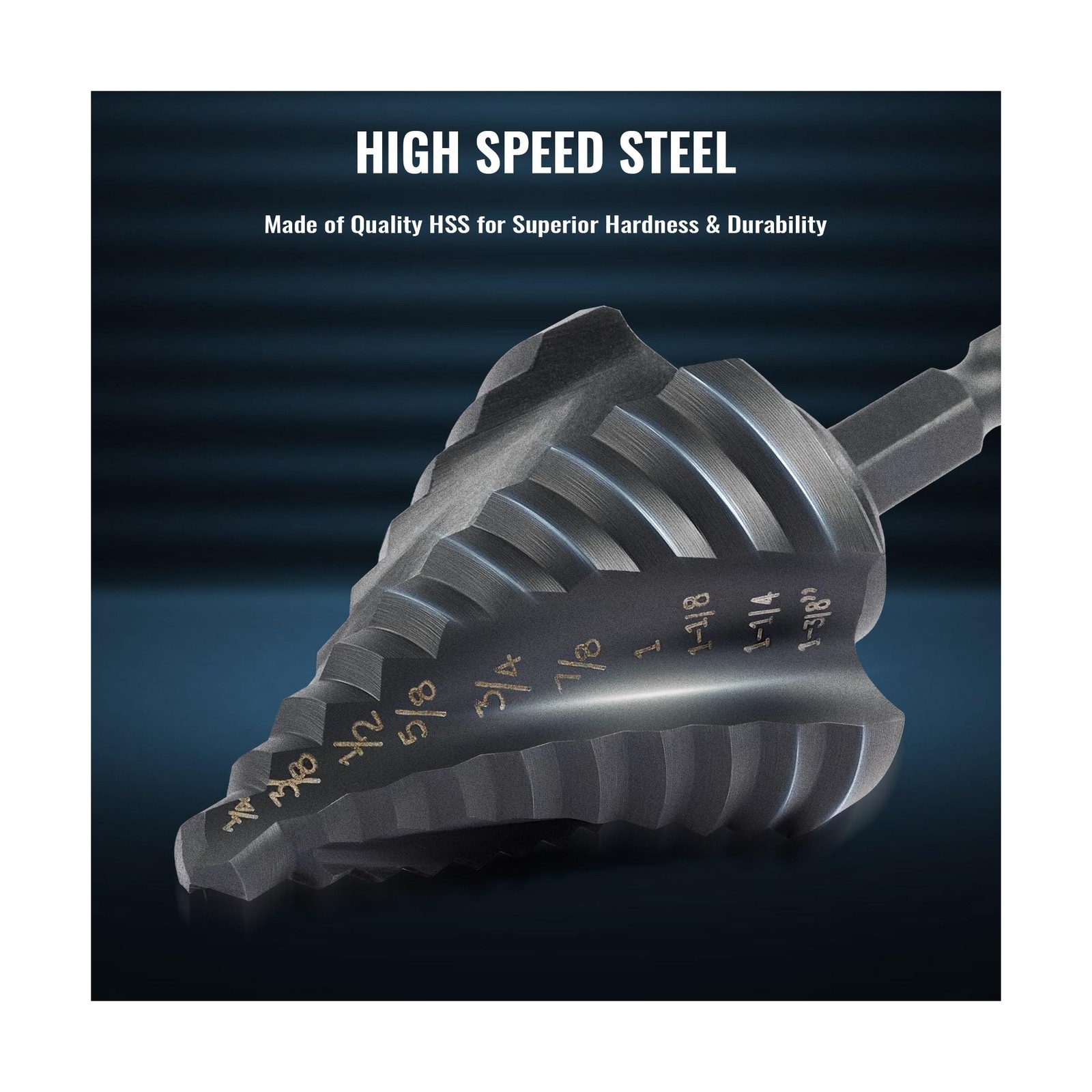 Step Drill Bit Set, 5PCS Four Spiral Flute Step Bits for Metal, 50 Sizes Tita…