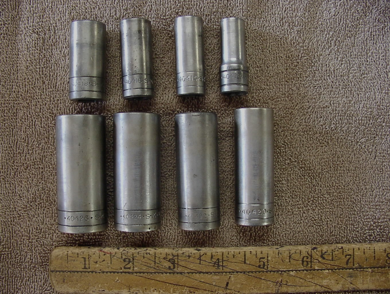 Vntg S-K SAE 10 Pc. 3/8″ Dr. Socket Set,8 Sockets,Ratchet, Extension,& Box,EXC