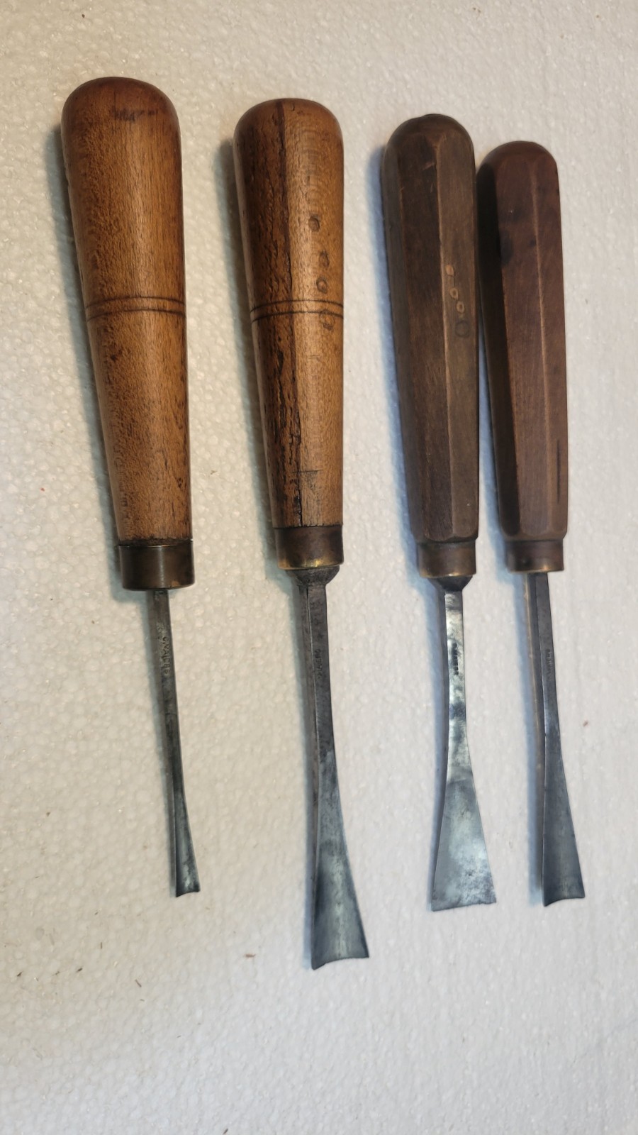 Antique Wood Carving Tools Set Of 35 In canvas roll. All Show C. Maiers on shank