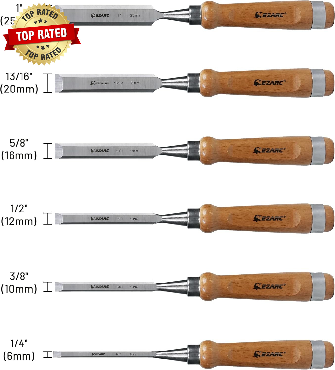 6 Pieces Wood Chisel Tool Sets Woodworking Carving Chisel Kit with Premium Woode
