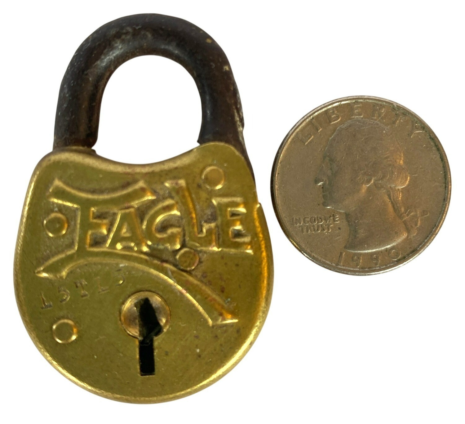 Vintage Eagle Lock Padlock Brass Steel Gold Tone 2″ x 1″