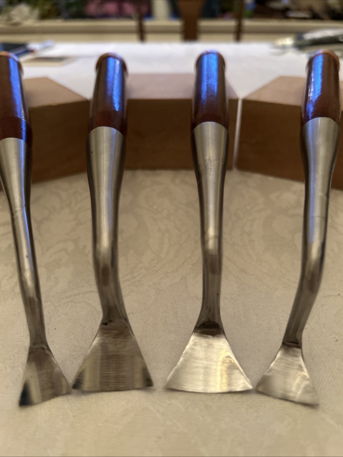 4 Dog Leg Bent Cranked Fishtail Spoon Gouge Set # 7 / 30mm 25mm 20mm 15mm W/case