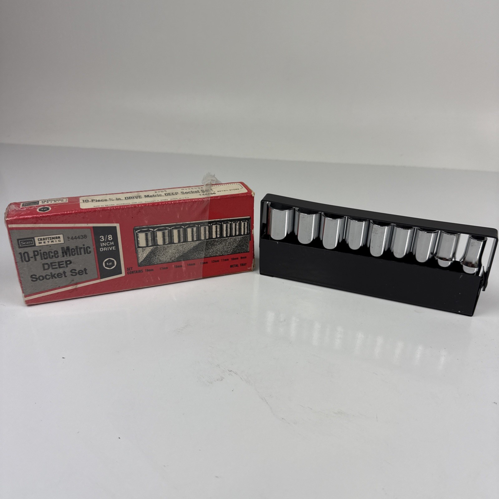 Vintage Craftsman Metric 3/8 Inch 6Pt 10 Piece Deep Socket Set 44438 USA Made